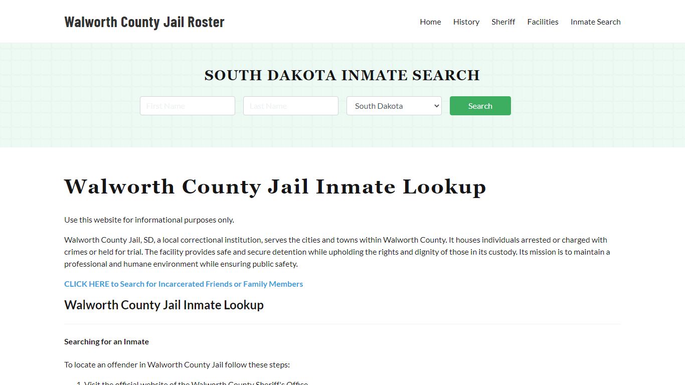 Walworth County Jail Roster Lookup, SD, Inmate Search